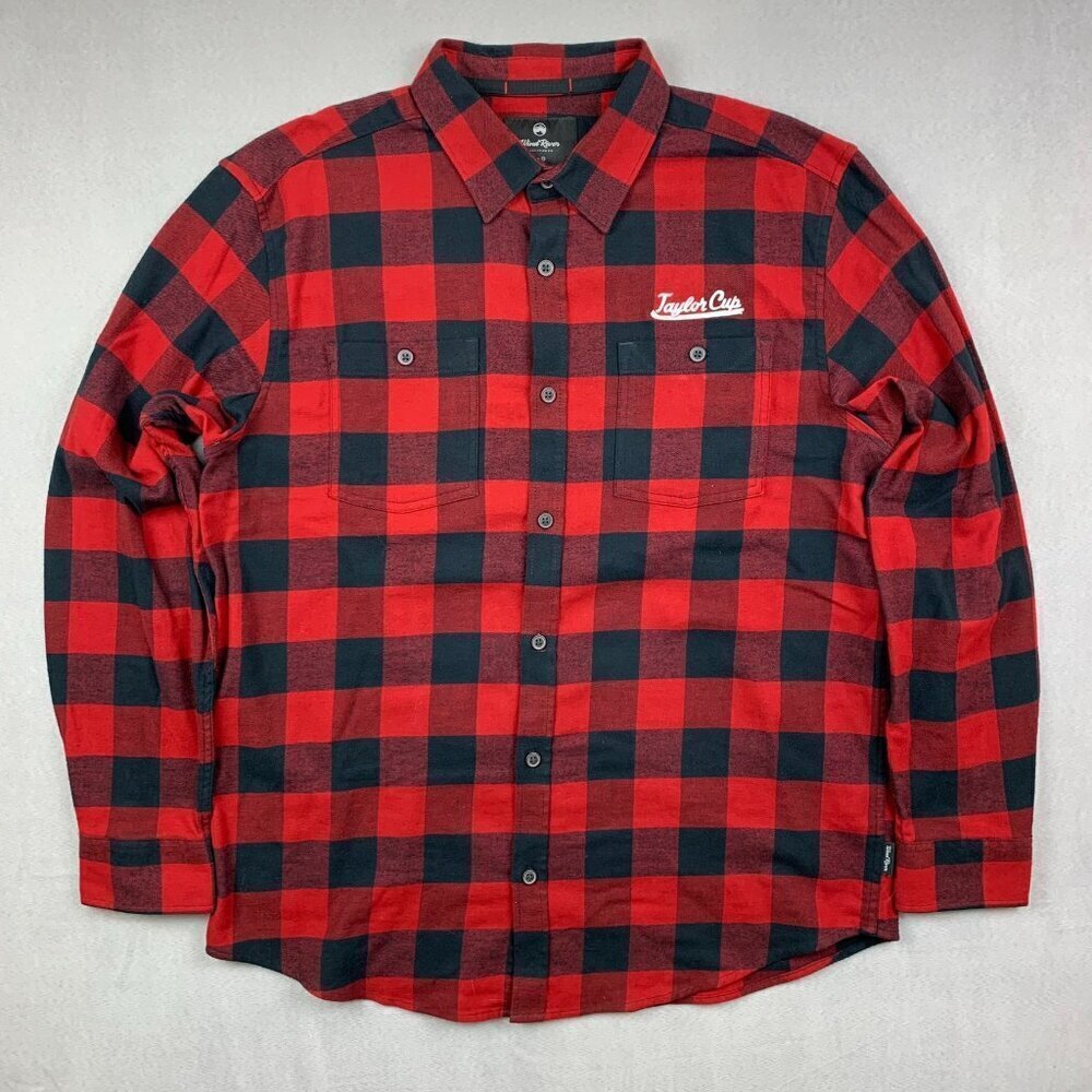 Wind River Men Shirt Large Red Black Buffalo Check Flannel Button Up Long Sleeve